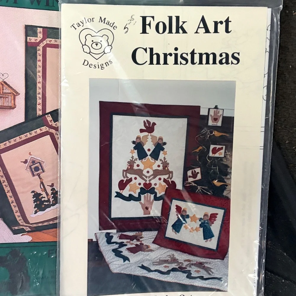 Vintage Christmas Quilt Applique Pattern 5 Lot Country Appliques Folk Art Santa